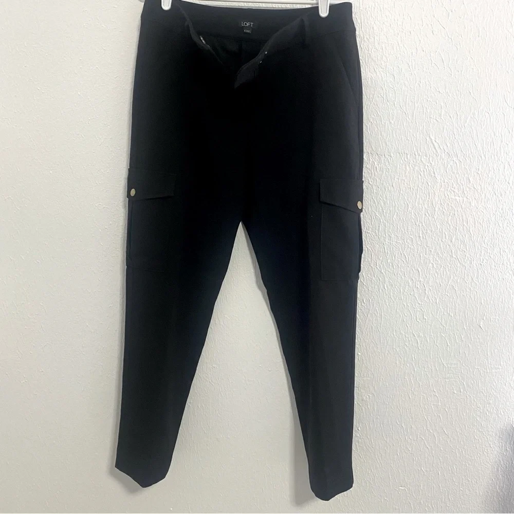 Loft Women’s Cargo Style Straight Pants Size 6 Black Business Casual Thick EUC
